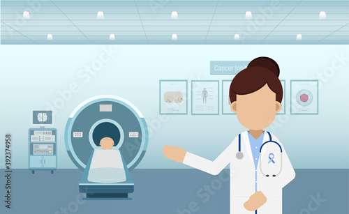 Cancer clinic with doctor and ct scan machine