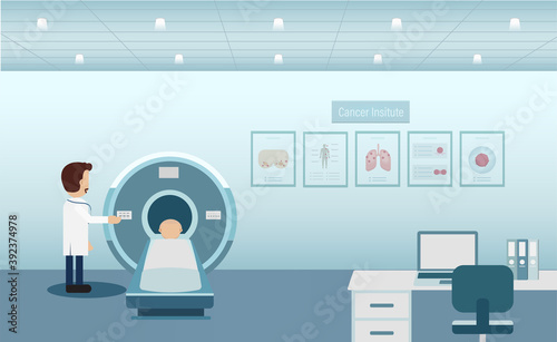 Cancer clinic with doctor and patient