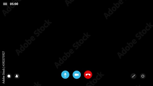 Video call chat app on a black background. Standard screen for calls and video communications on PC. Mock up Call Screen. Alpha channel.
