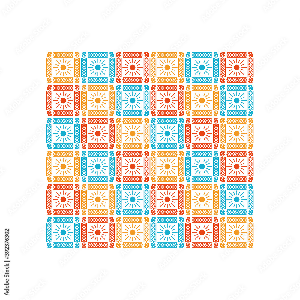 mexican sun icons pattern with colors on white background mexican sun icons pattern with colors on white background
