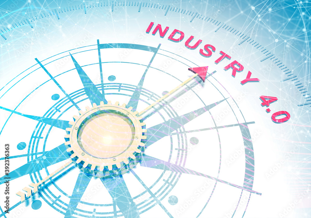 Abstract compass points to the industry four point zero text. 3D rendering Abstract compass points to the industry four point zero text. 3D rendering