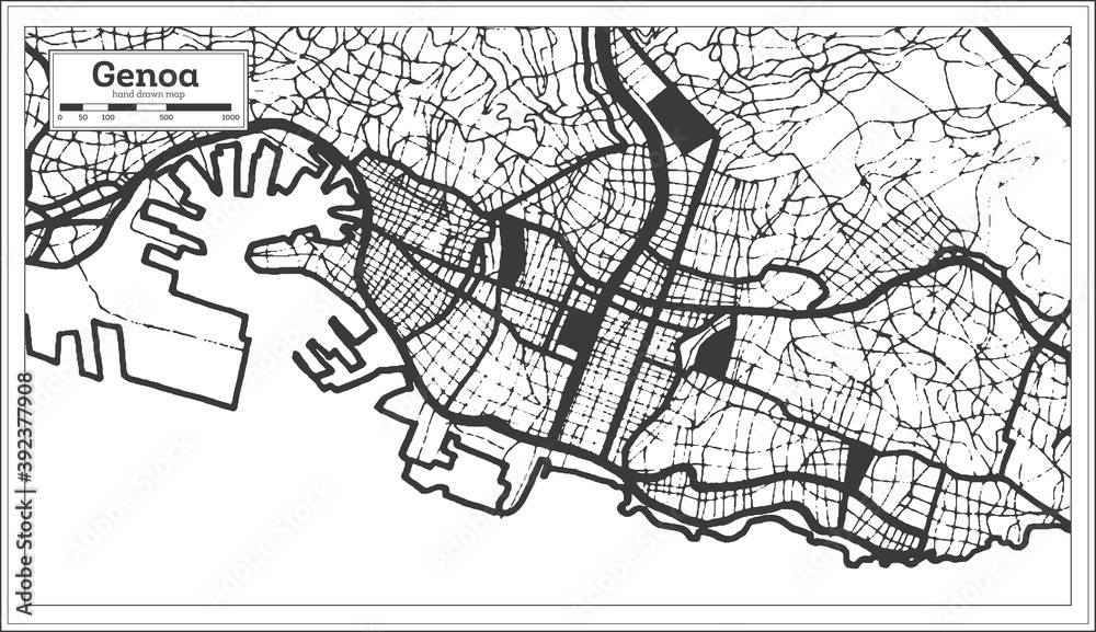 Obraz premium Genoa Italy City Map in Black and White Color in Retro Style. Outline Map.