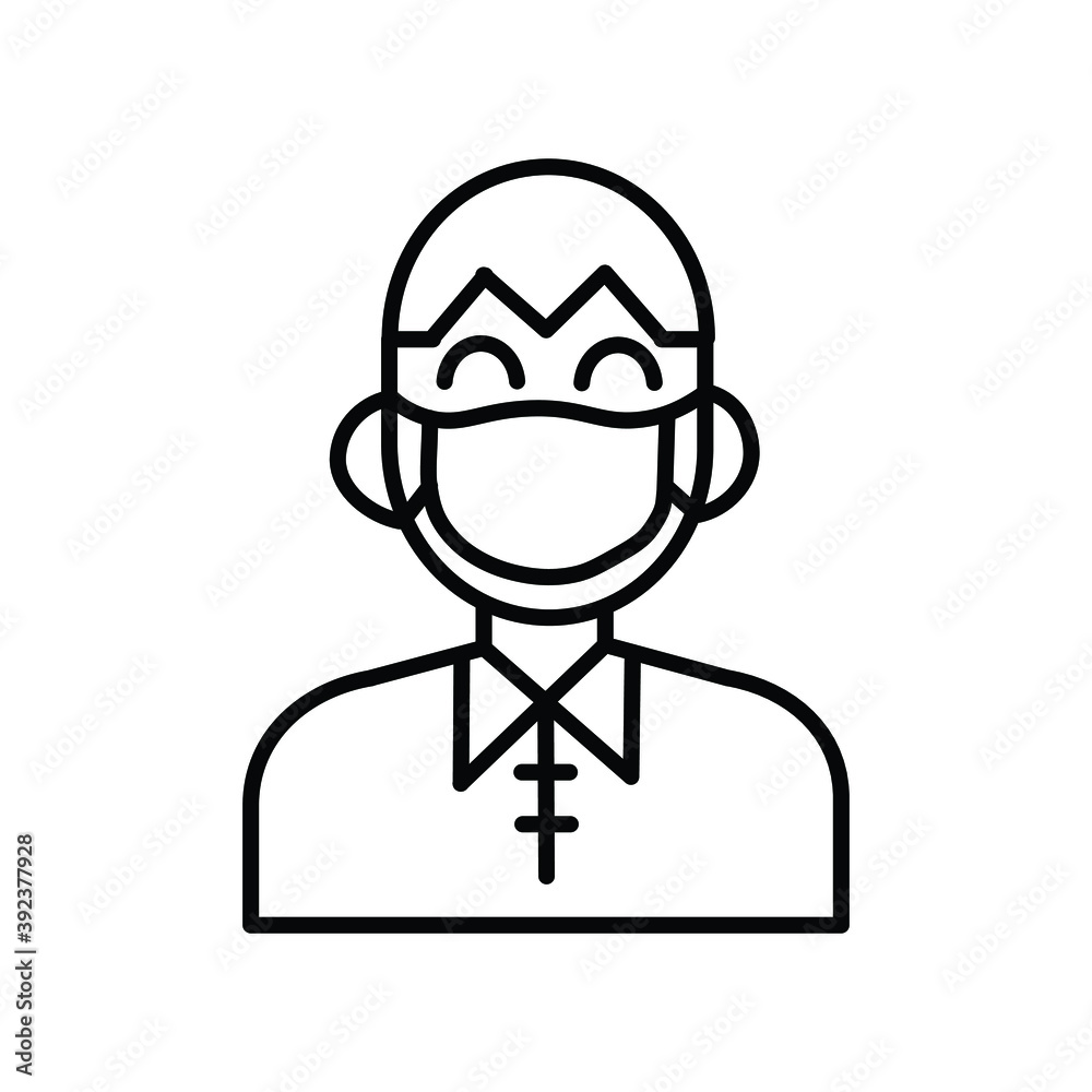 Young boy wearing mask line icon