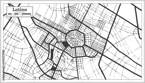 Latina Italy City Map in Black and White Color in Retro Style. Outline Map.