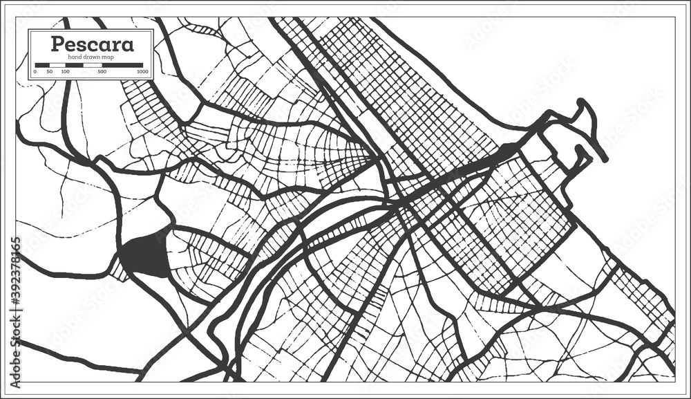Pescara Italy City Map in Black and White Color in Retro Style. Outline  Map. Stock Vector | Adobe Stock