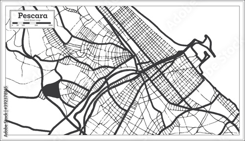 Pescara Italy City Map in Black and White Color in Retro Style. Outline Map.