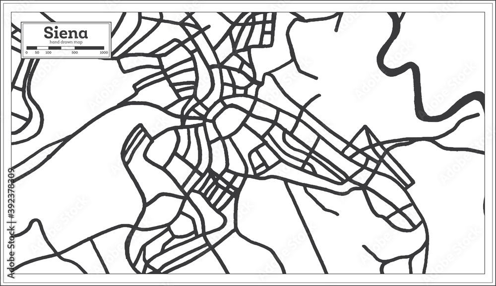 Siena Italy City Map in Black and White Color in Retro Style. Outline Map.