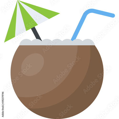 
Exotic coconut cocktail, coconut water flat icon
