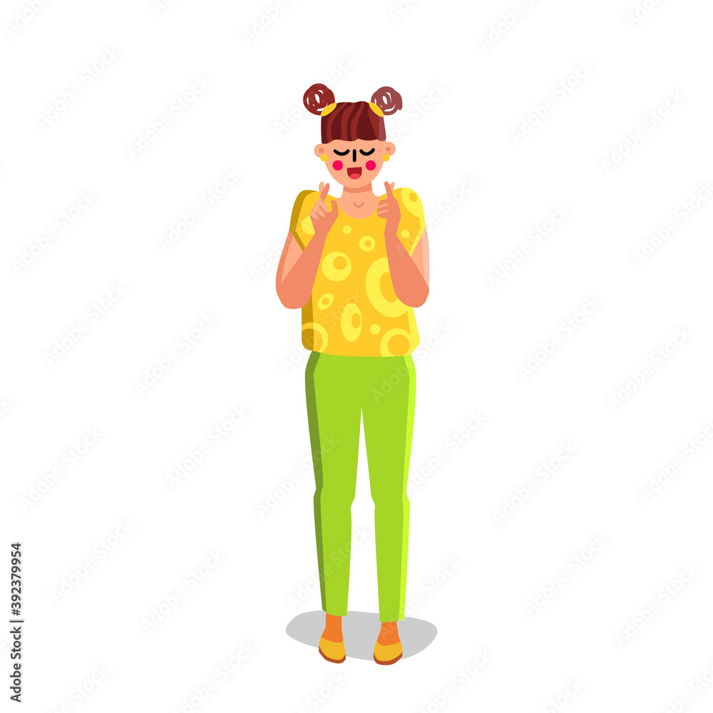 Girl With Desire Raising Fingers Crossed Vector Girl With Desire Raising Fingers Crossed Vector
