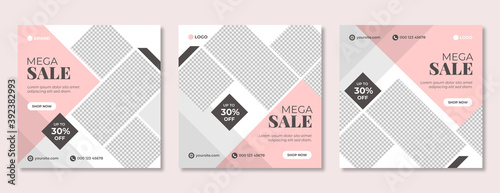 Set of fashion sale social media banner template. Business promotion & advertisement post or flyer for web. Marketing & corporate branding poster design with geometric shapes.