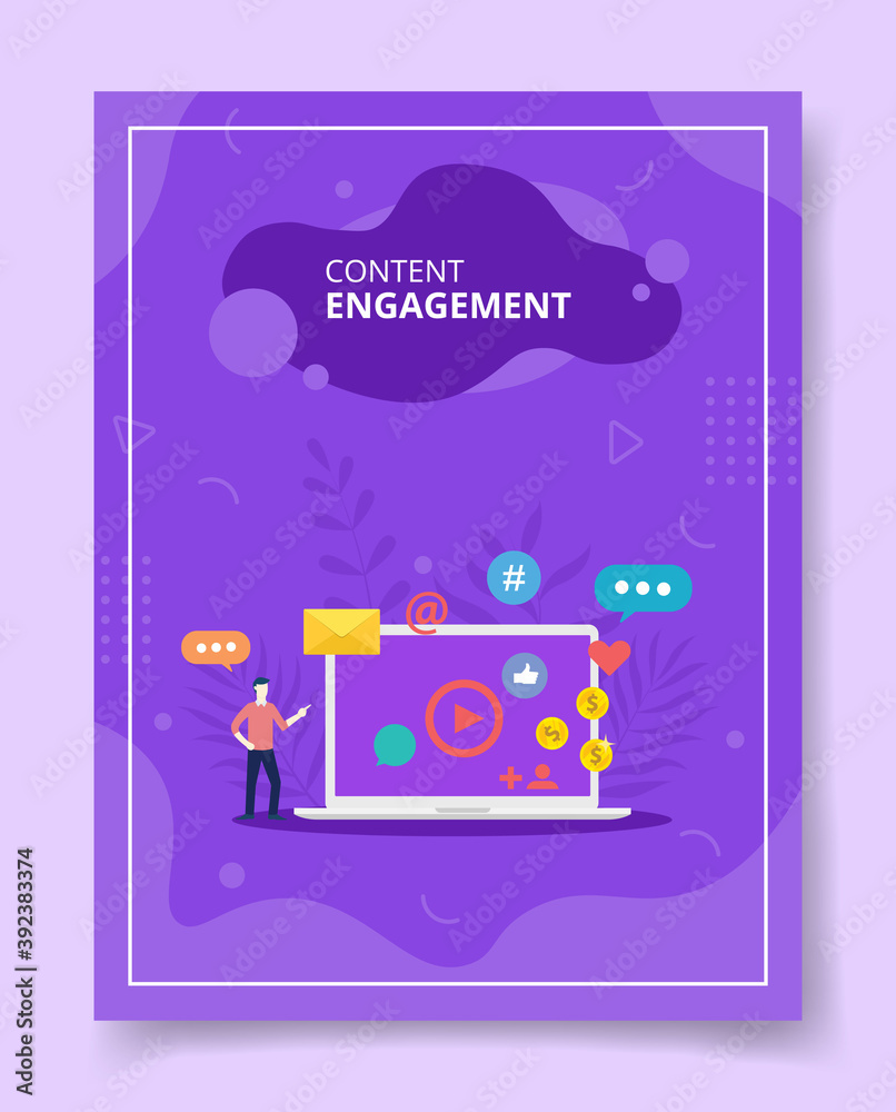Content engagement man showing video feedback message chat email laptop for template of banners, flyer, books cover, magazines with liquid shape style Content engagement man showing video feedback message chat email laptop for template of banners, flyer, books cover, magazines with liquid shape style