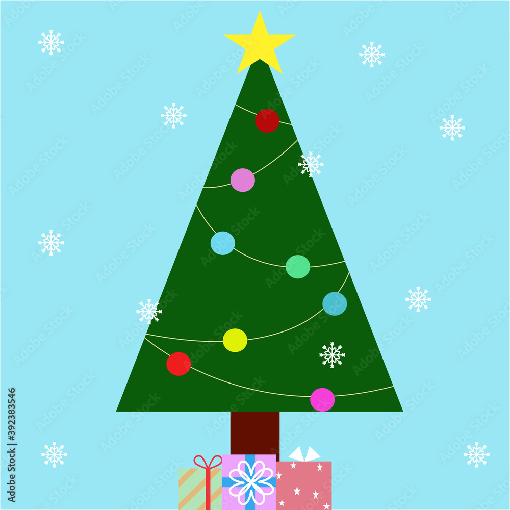 Naklejka premium Christmas tree decorate with colorful ball in snow fall