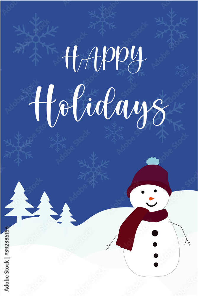 Winter Greeting with snowman Happy Holidays Background. Seasonal concept banner