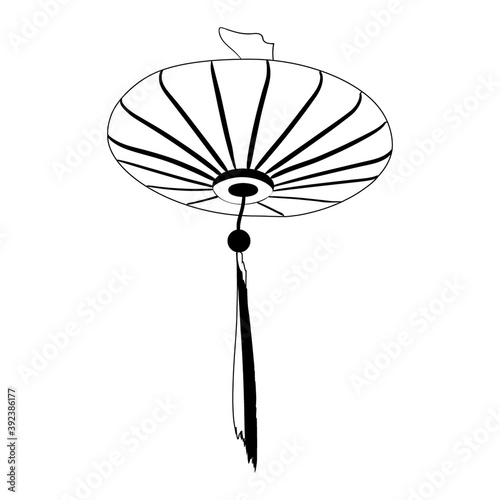 Chinese lantern isolateg on white backgropund. Black and white illustration 