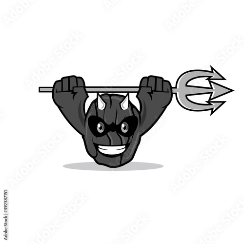 raisin devil holding a spear cartoon mascot vector illustration