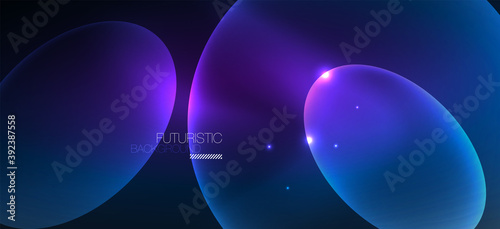 Neon ellipses abstract backgrounds. Shiny bright round shapes glowing in the dark. Vector futuristic illustrations for covers, banners, flyers and posters and other