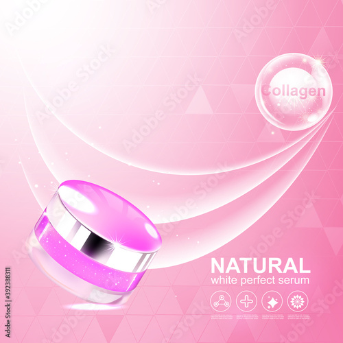Collagen Solution Serum and Vitamin Vector Background.