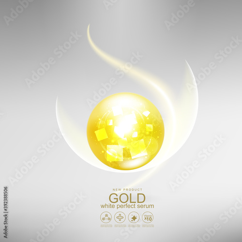 Collagen Perfect Serum Gold and Vitamin Background Concept Skin Care Cosmetic.