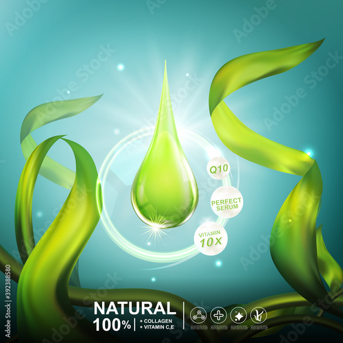 Collagen Serum Seaweed Extract  and Vitamin underwater Background Concept Skin Care Cosmetic.