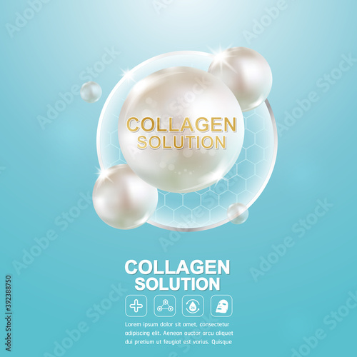 Collagen Solution Serum and Vitamin Vector Background.