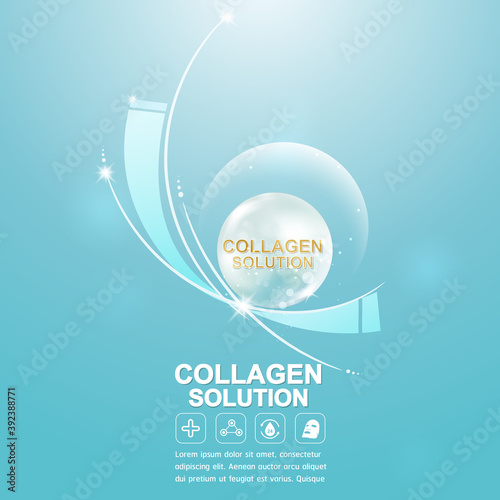 Collagen Solution Serum and Vitamin Vector Background.