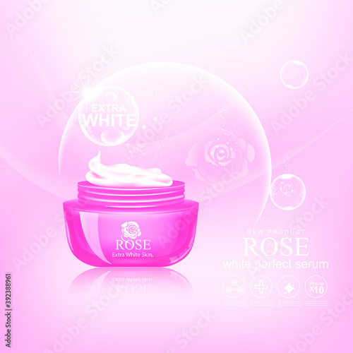 Collagen and Serum Skin Care Rose Product Background Concept Cosmetic for Skin.
