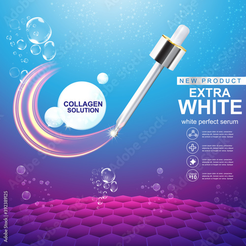 Collagen Extra White Serum and Vitamin for Skin Care Products Concept.