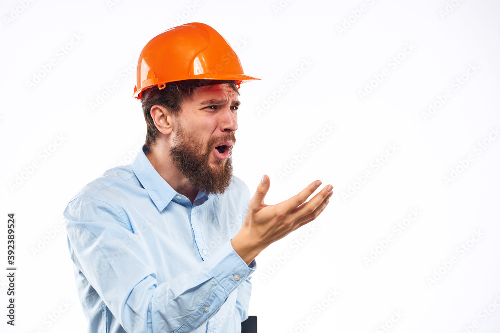 Business man in orange helmet shirt construction security professionals
