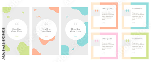 social media instagram account quote story post template set of four. background graphic design elements. backdrop. motivation inspiration. trendy pattern with pastel colors and organic shapes