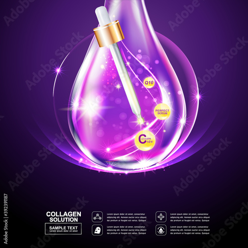 Collagen Serum and Vitamin Background Concept Skin Care Cosmetic.