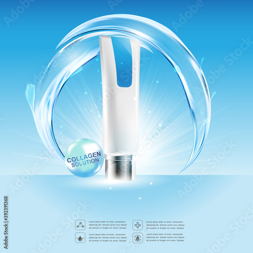 Collagen Mineral Water Serum and Vitamin Background Concept Skin Care Cosmetic.