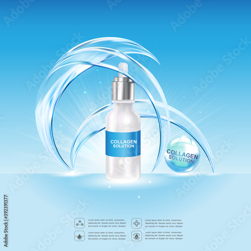 Collagen Mineral Water Serum and Vitamin Background Concept Skin Care Cosmetic.