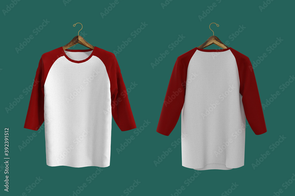 Long sleeves raglan t-shirt mockup, 3d illustration, 3d rendering Stock  Illustration | Adobe Stock