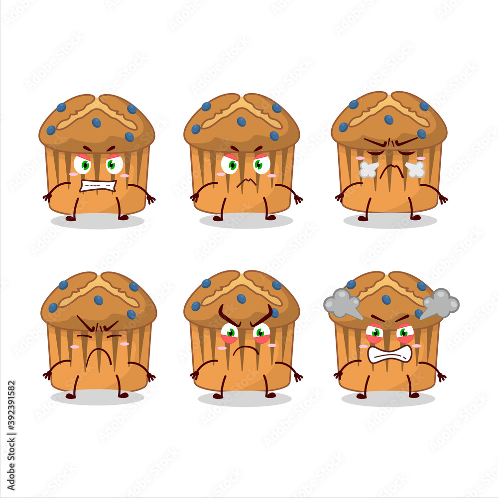 Fototapeta premium Blueberry muffin cartoon character with various angry expressions