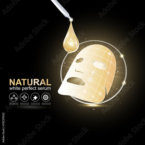 Collagen Perfect Serum Gold and Vitamin Background Concept Skin Care Cosmetic.