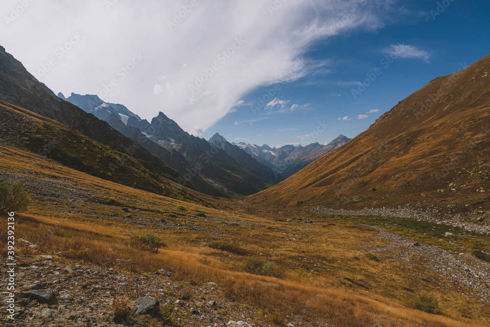 Autumn in mountain. Valley in Caucasus mountain. Autumn in mountain. Valley in Caucasus mountain.
