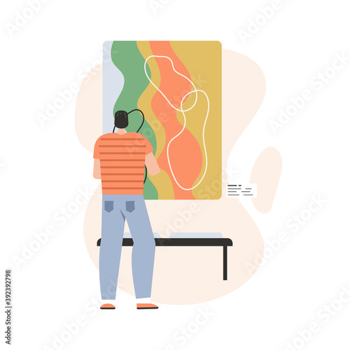 Man at Museum of Modern Art watching an abstract painting