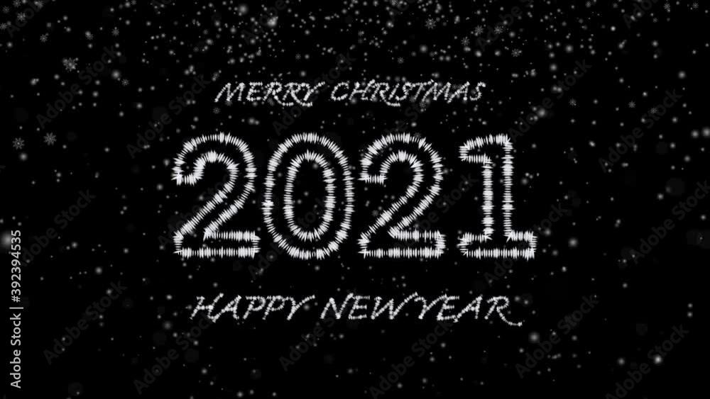2021 HAPPY NEW YEAR text on black snow snowflakes bokeh background. 2021 HAPPY NEW YEAR text on black snow snowflakes bokeh background.