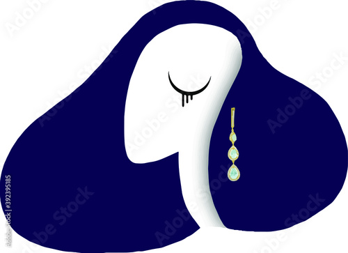 face icon, girl, hairstyle, earrings, jewelry advertising, costume jewelry, banner, poster, postcard, expensive jewelry, gold. vector illustration, elegant, fashionable, stylish, expensive. gift