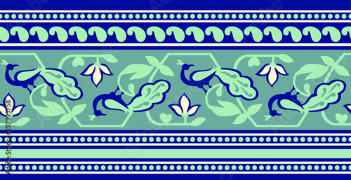 Traditional seamless Asian peacock border design