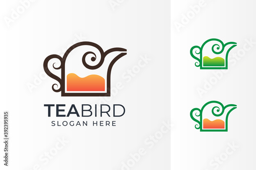 Tea or coffee shop logo combination of bird and kettle