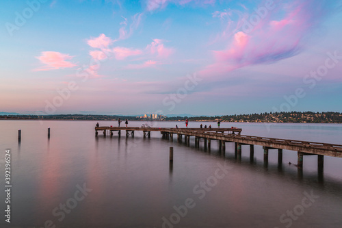 Spectacular Pier In The Sunset On The Lake 