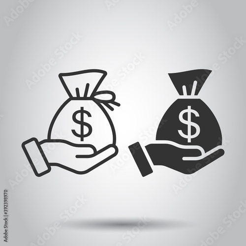 Remuneration icon in flat style. Money in hand vector illustration on white isolated background. Banknote payroll business concept.