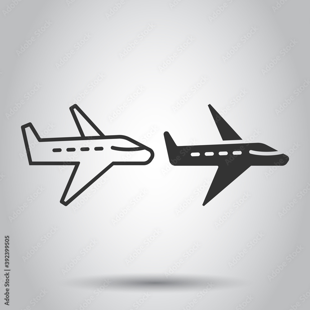 Plane icon in flat style. Airplane vector illustration on white isolated background. Flight airliner business concept. Plane icon in flat style. Airplane vector illustration on white isolated background. Flight airliner business concept.
