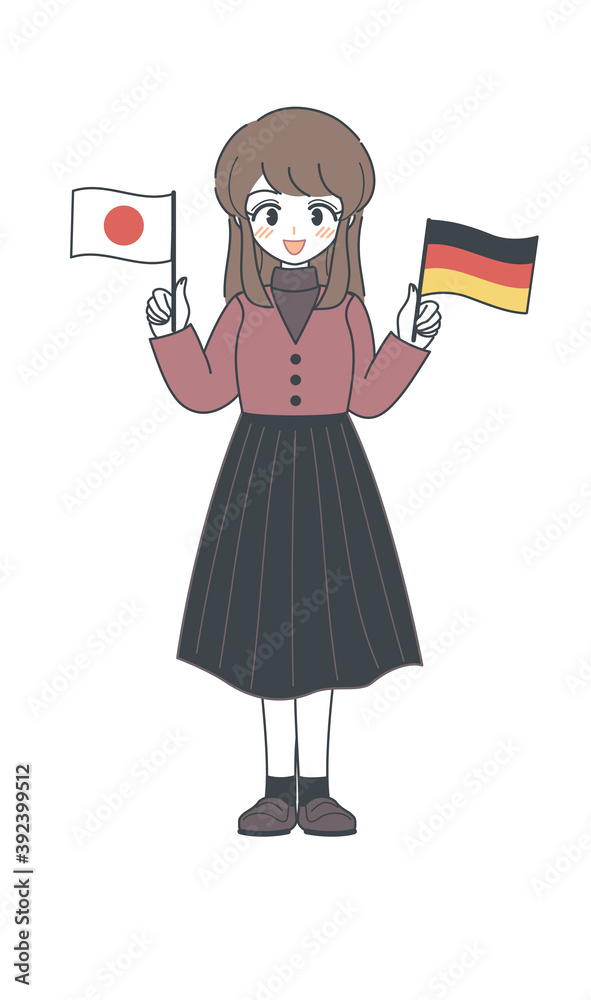 ドイツ国旗と日本国旗を持つおねえさん ベクター Stock Vector Adobe Stock