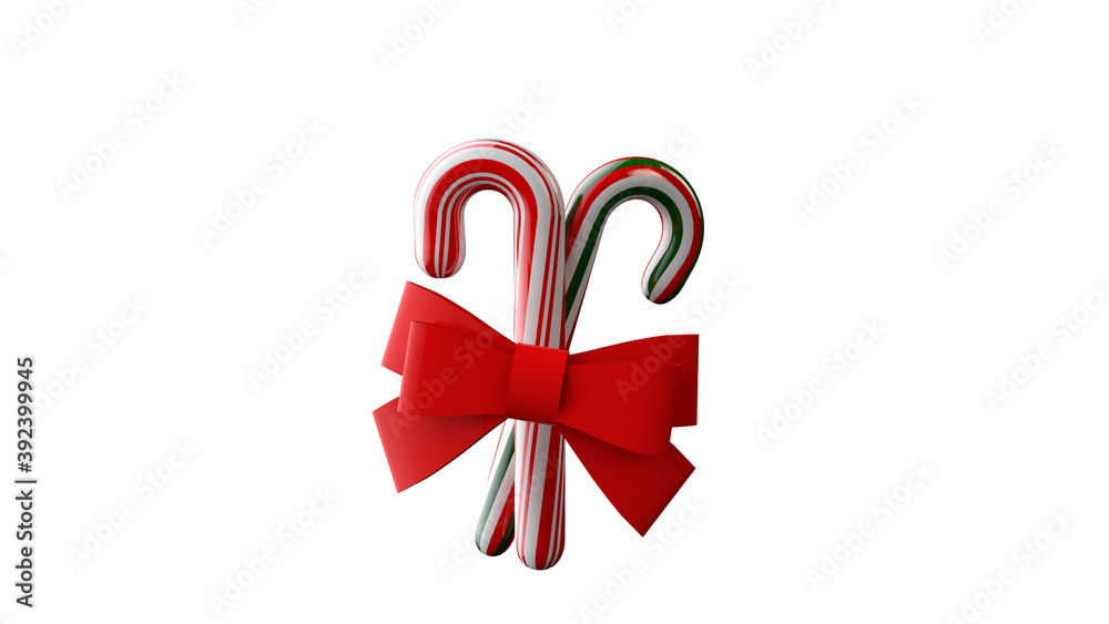 3d illustration. Two christmas candy with red bow on on white background 3d illustration. Two christmas candy with red bow on on white background