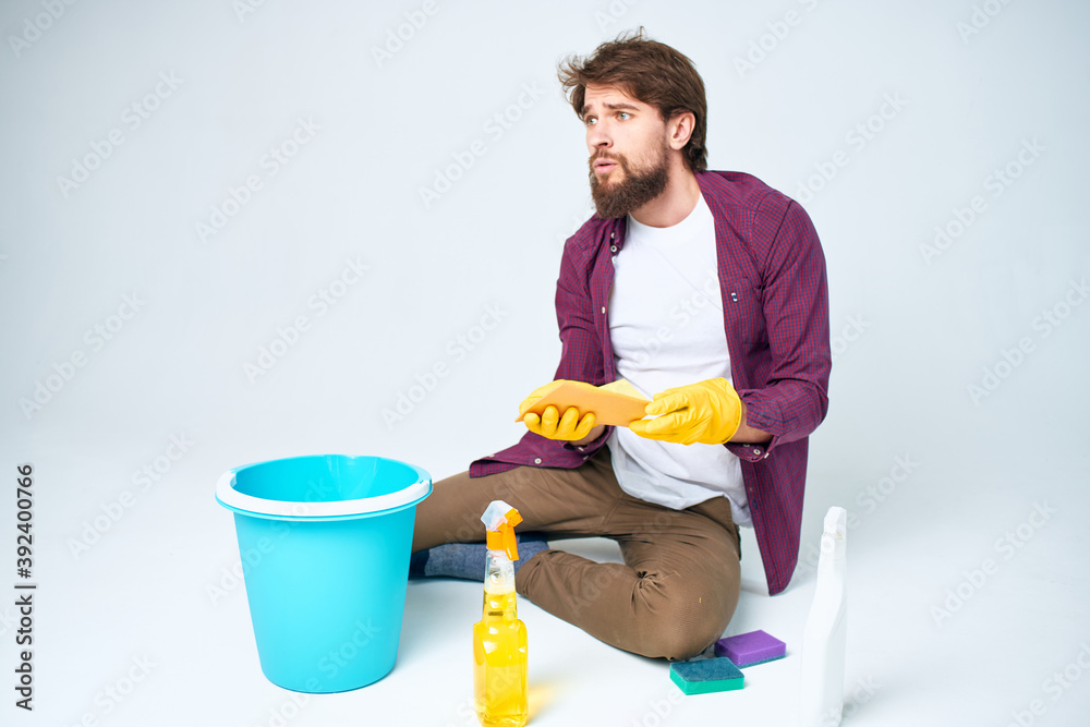 man wearing rubber gloves cleaning interior service professional man wearing rubber gloves cleaning interior service professional