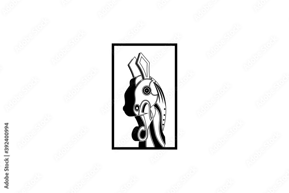 3d of head of animal in old mythology logo design template isolated on black border. monochrome style of icon. 3d of head of animal in old mythology logo design template isolated on black border. monochrome style of icon.