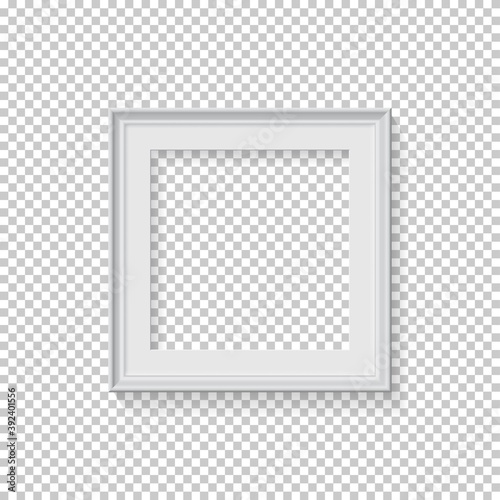 White square frame for picture on transparent background. Blank space for picture, painting, card or photo. 3d realistic modern template vector illustration. Simple office object
