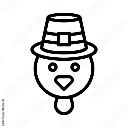 Chicken head wearing a pilgrim hat icon, Thanksgiving related vector
